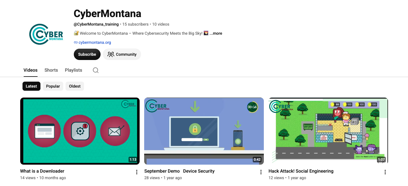 Screenshot of CyberMontana's YouTube channel